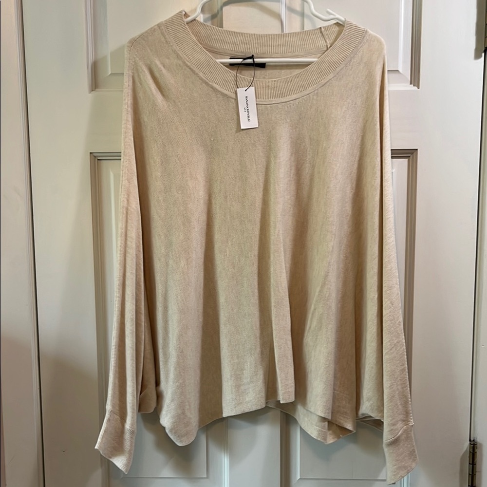 NWT Banana Republic Cream Oversized Bat Wing Sleeve Relaxed Fit Sweater - Sz L